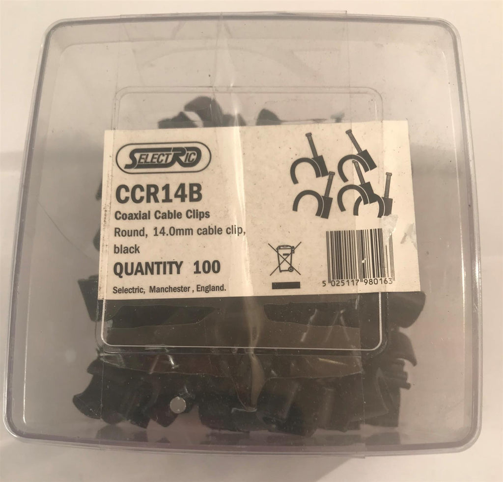 Selectric  Round 14mm Coaxial Cable Clip Black x 100  CCR14B