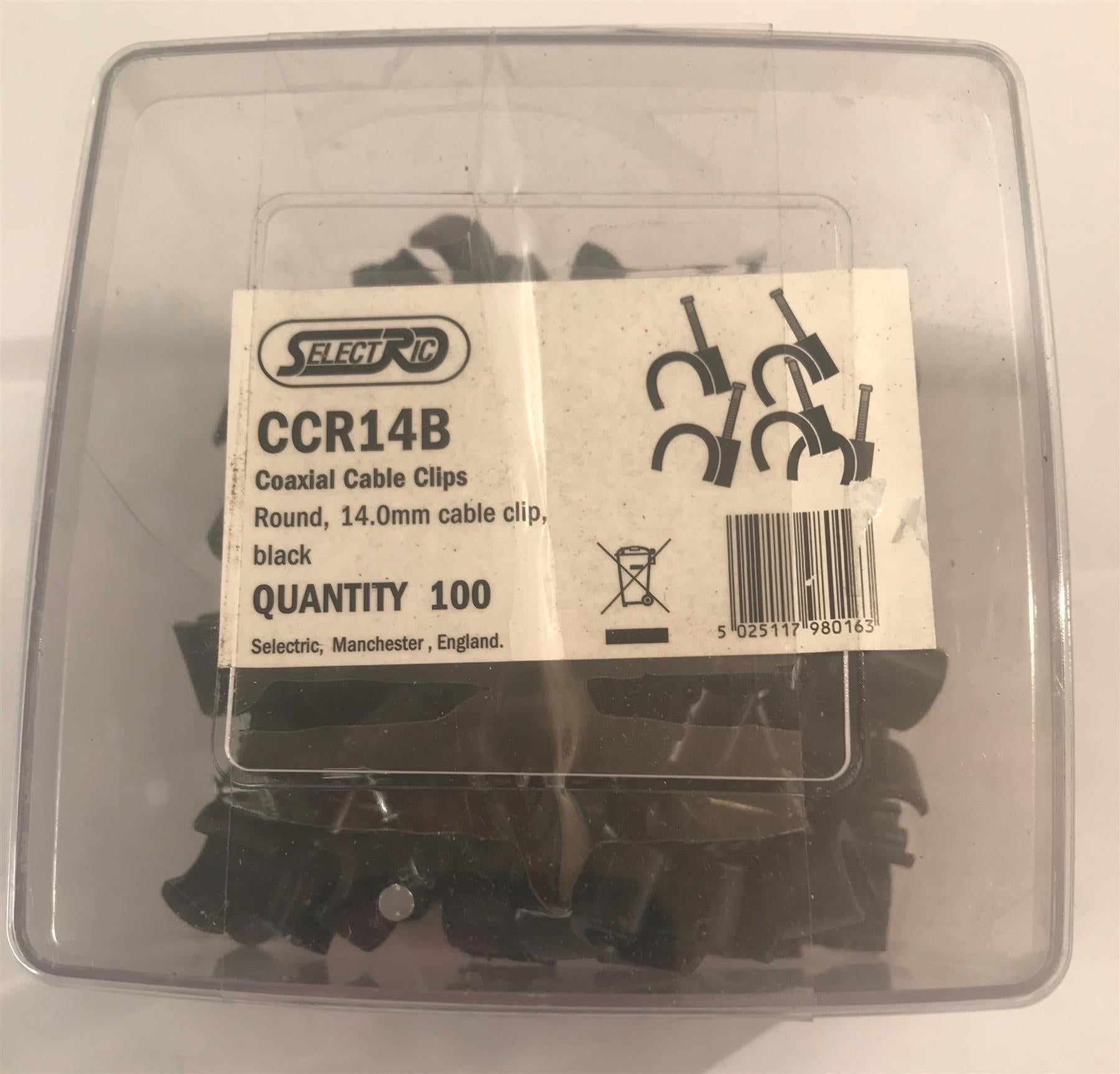 Selectric  Round 14mm Coaxial Cable Clip Black x 100  CCR14B