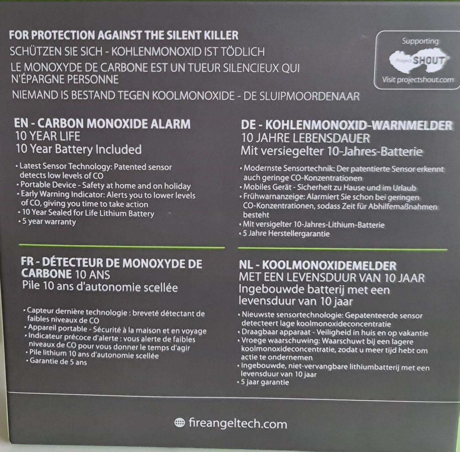 FireAngel Carbon Monoxide Alarm FA3820 10 yr Battery