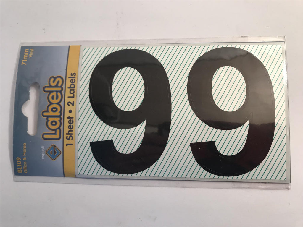 Esposti Large Black Vinyl Sticker No. 9 -  71mm (2 Pack) BL109
