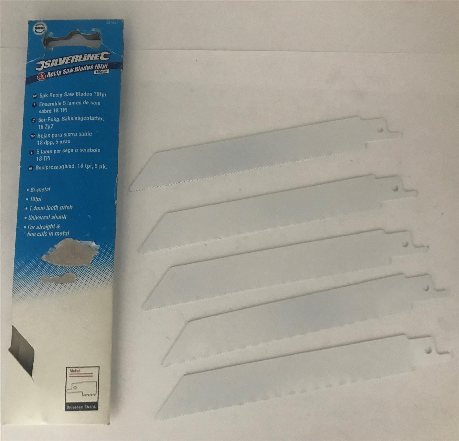 Silverline Recip Saw Blades 18 tpi, 150 mm - 5 Pack  427542