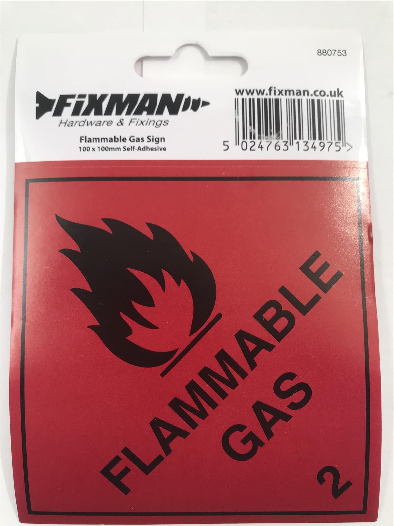 Fixman 880753 Self-Adhesive Flammable Gas 2 Sign 100 x 100mm