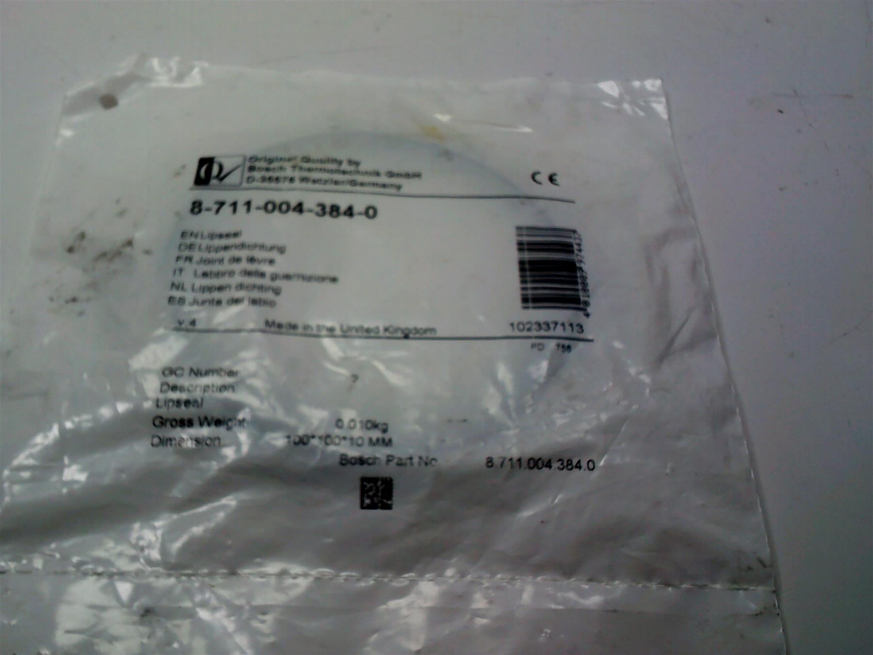 Worcester Lip Seal 100 x 100 x 10mm 87110043840