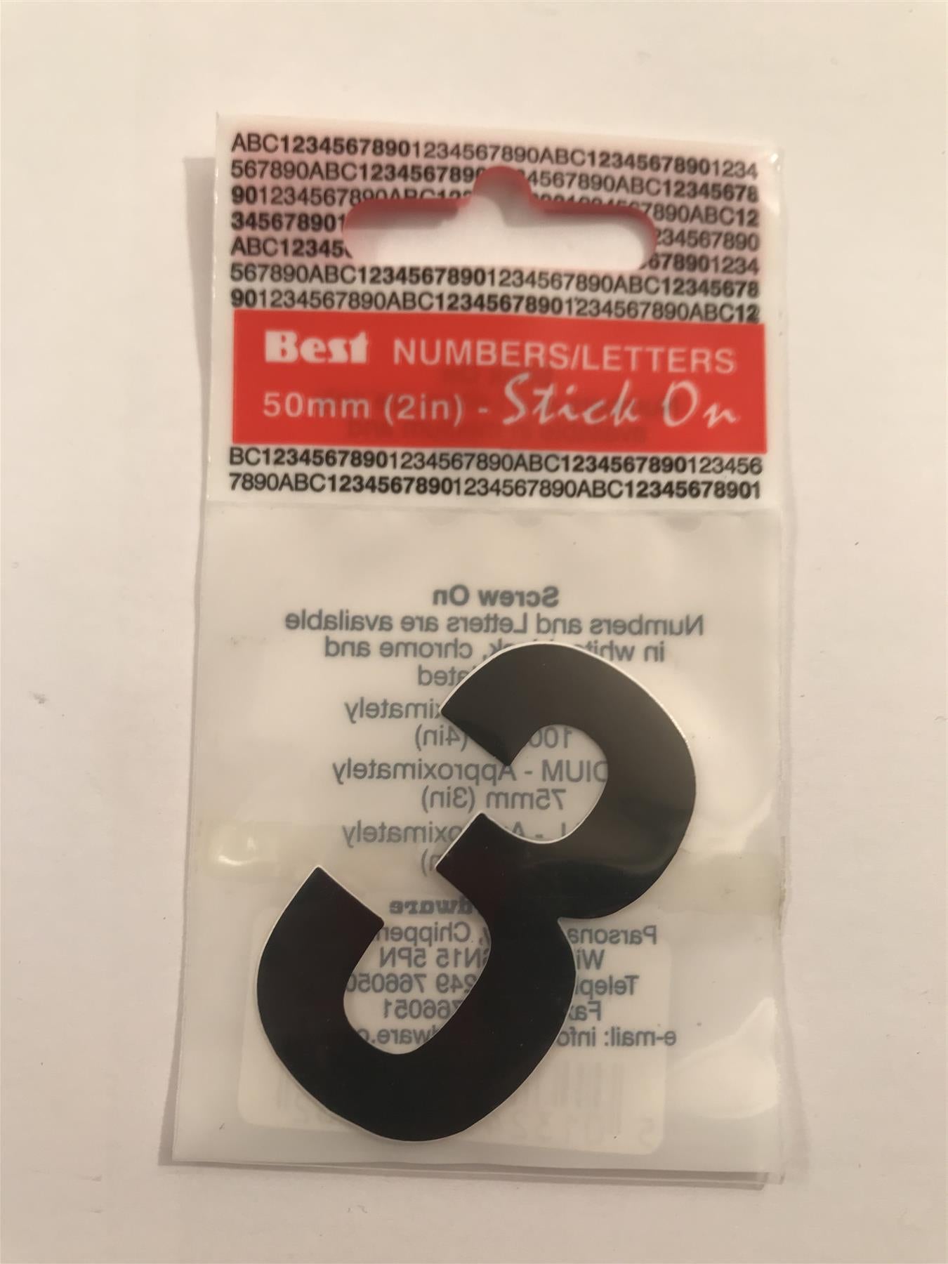 Black Number 3 Self Adhesive 1" x 2"