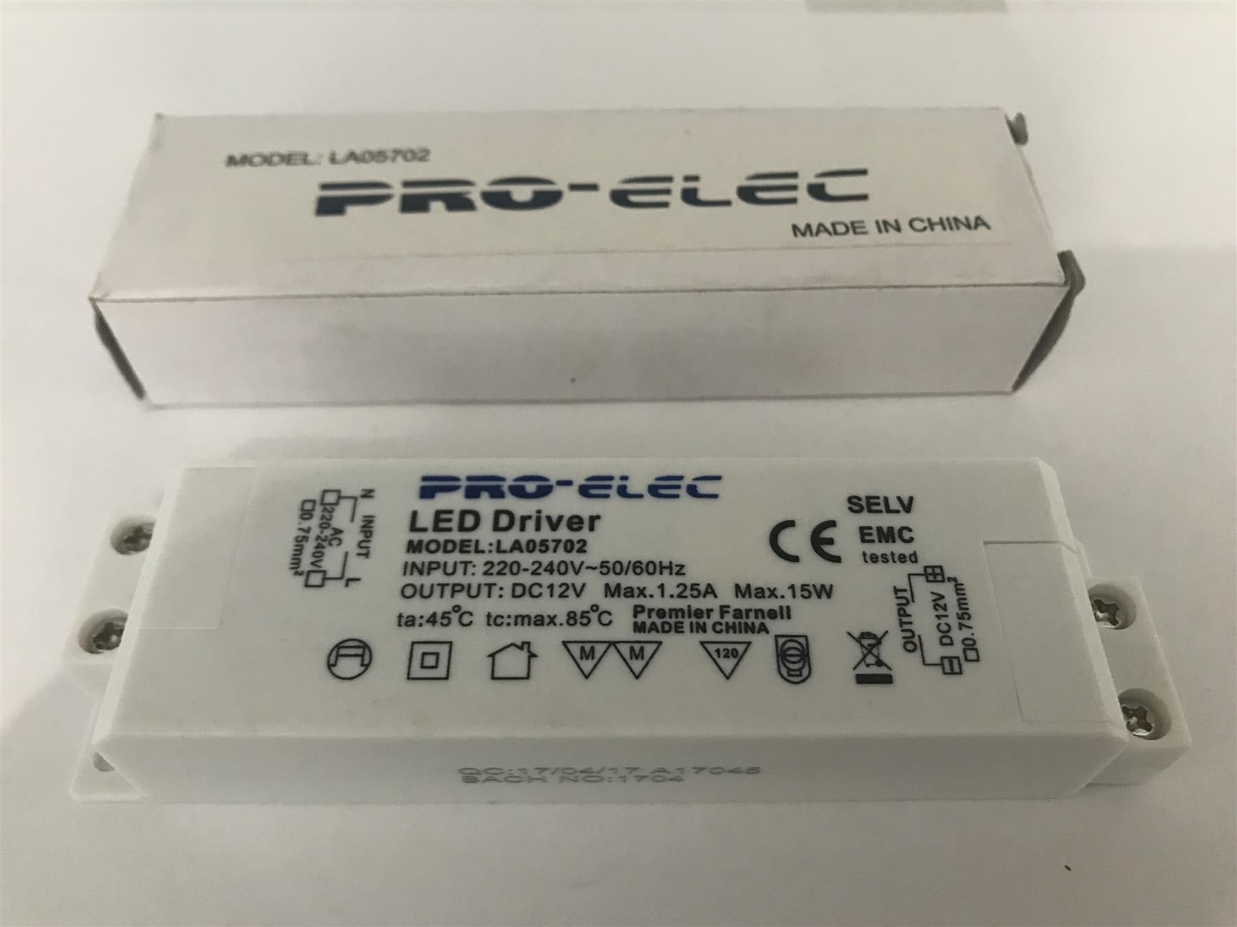 Pro-Elec LED Driver LA05702DC 12V  15W Power Supply 220V - 240V 50/60Hz