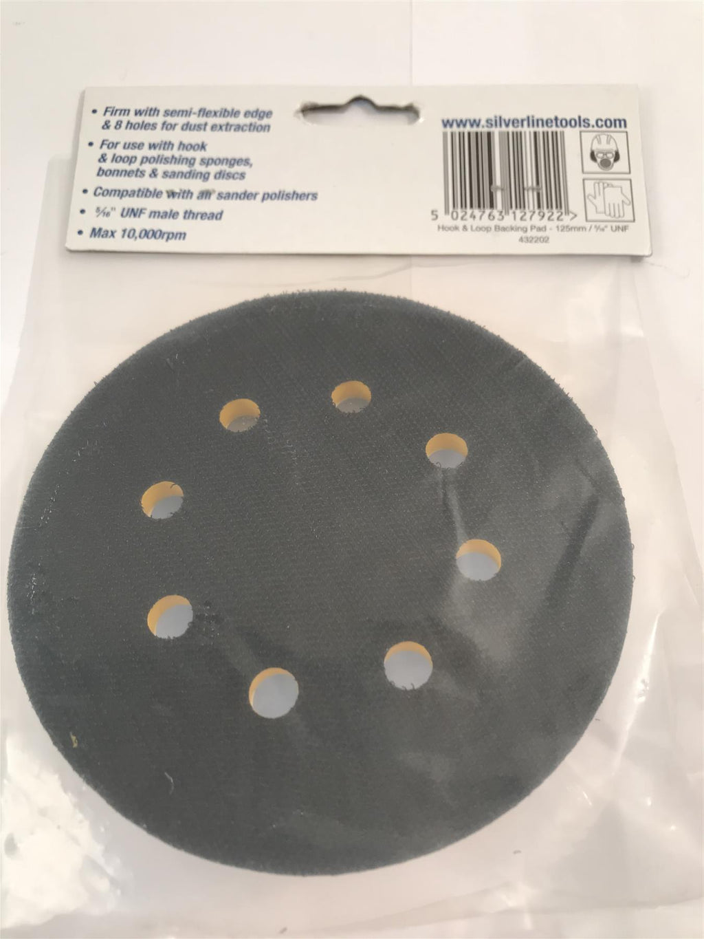 Silverline 432202 Hook and Loop Backing Pad, 125 mm, 5/16 "