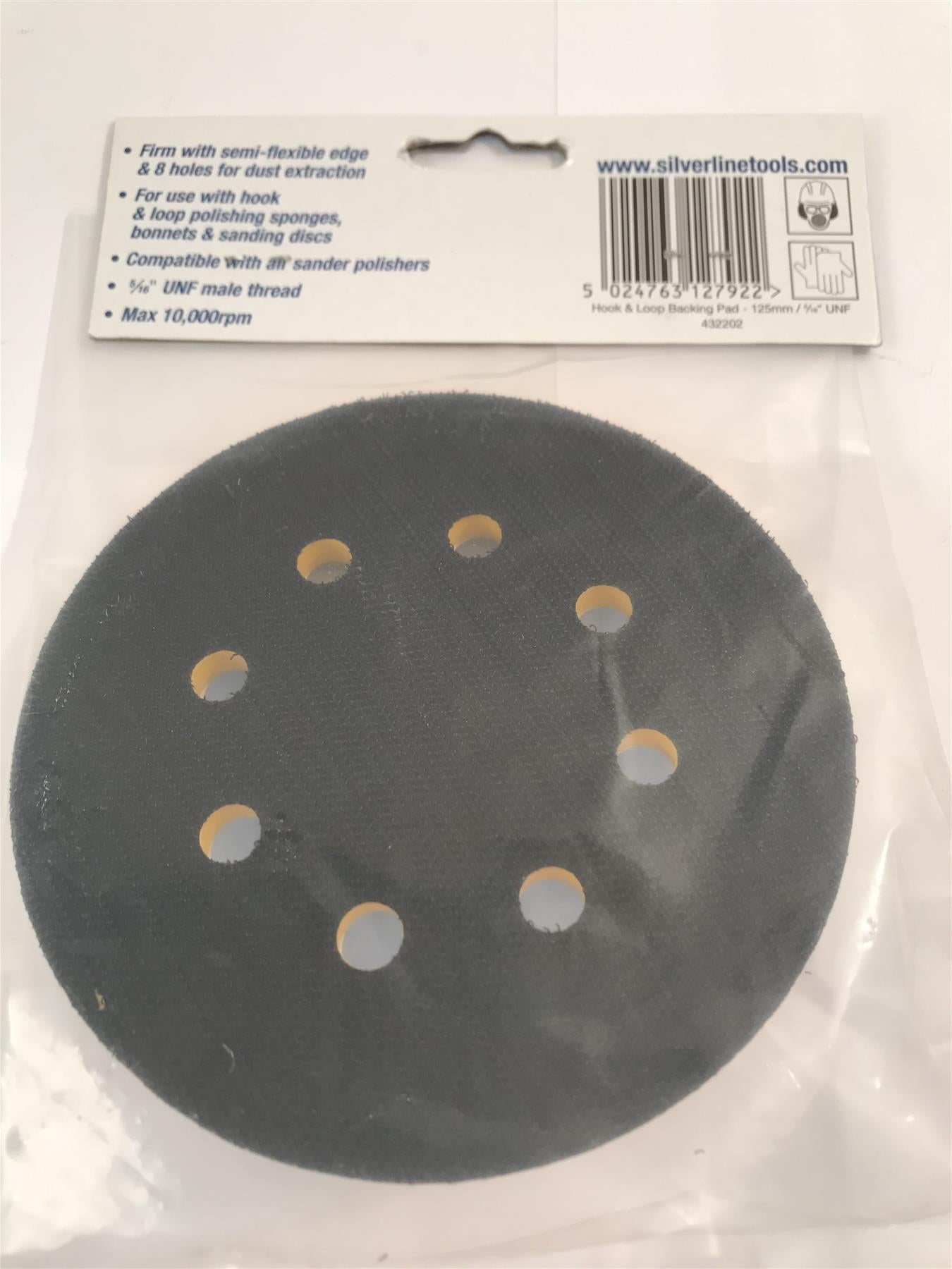 Silverline 432202 Hook and Loop Backing Pad, 125 mm, 5/16 "