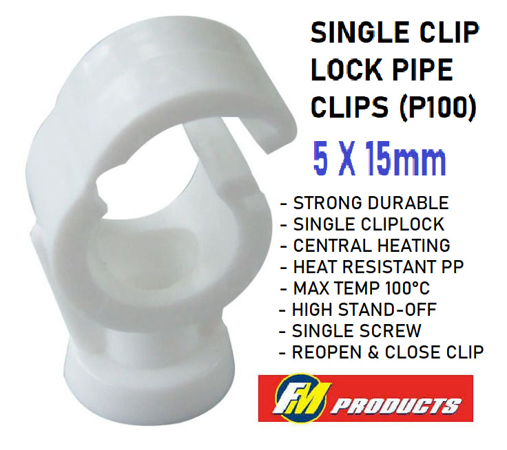 NEW FM Unifix Cliplok 15mm CLIP LOCK Pipe Clips WHITE (10 PACK) P100