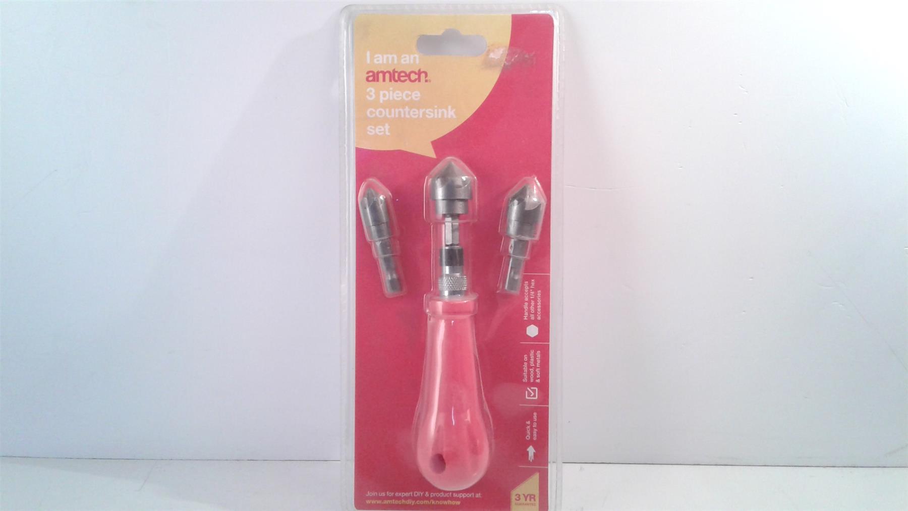 3Pc Countersink Drill Bit Set With Handle 12 16 19 Mm Wood Plastic Soft Metal