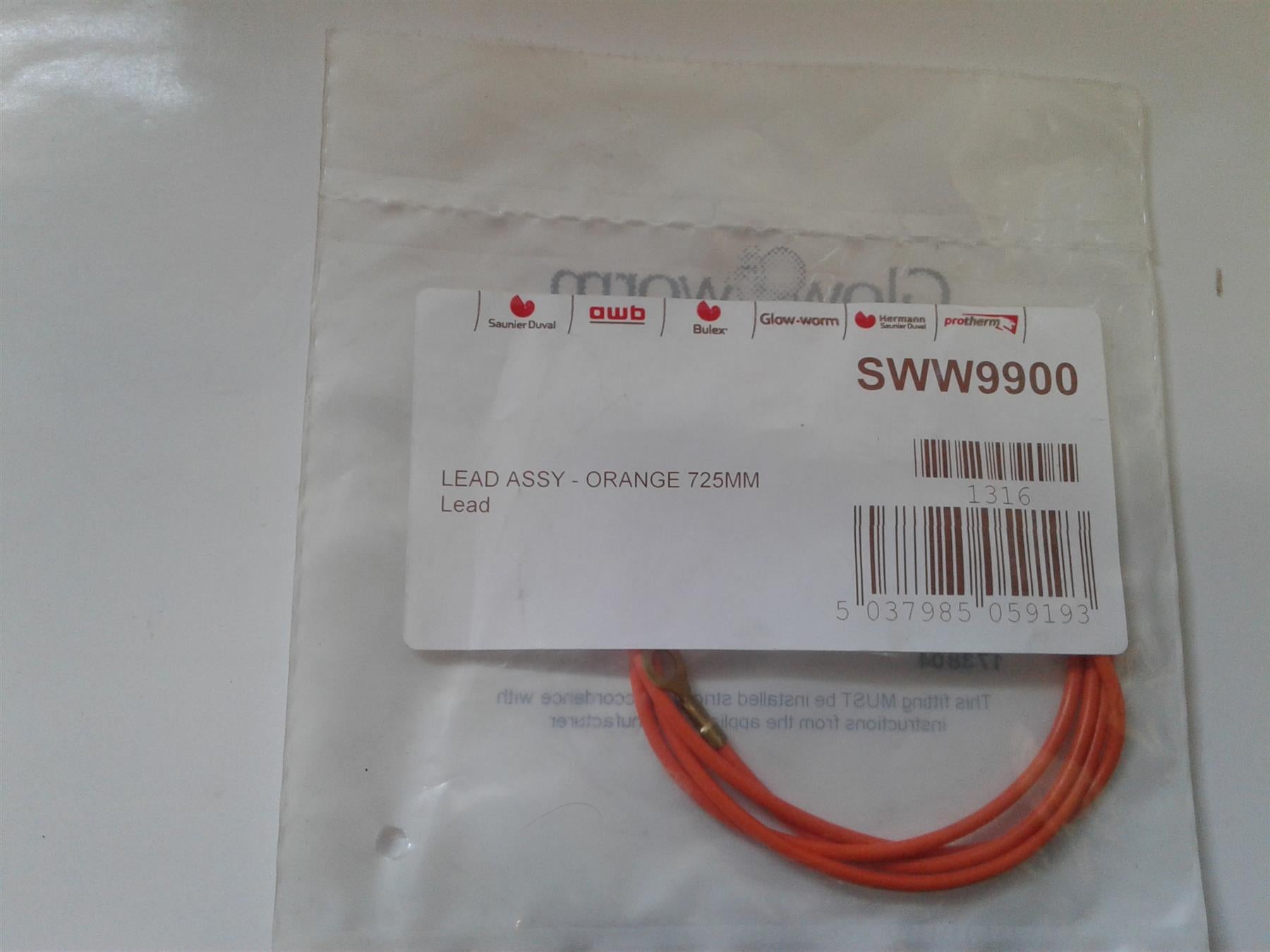NEW Glowworm Glow Worm Sww9900 Lead ASSY ORANGE 725MM