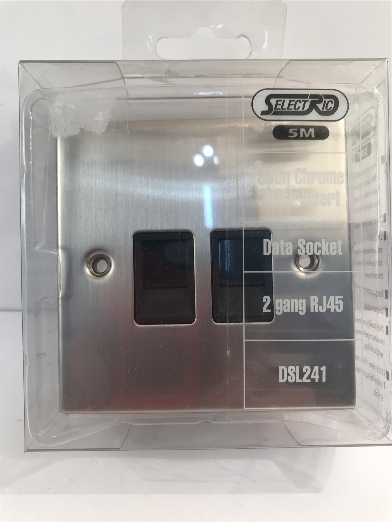 Slectric 5M Satin Chrome Data Socket 2 gang RJ45  DSL241