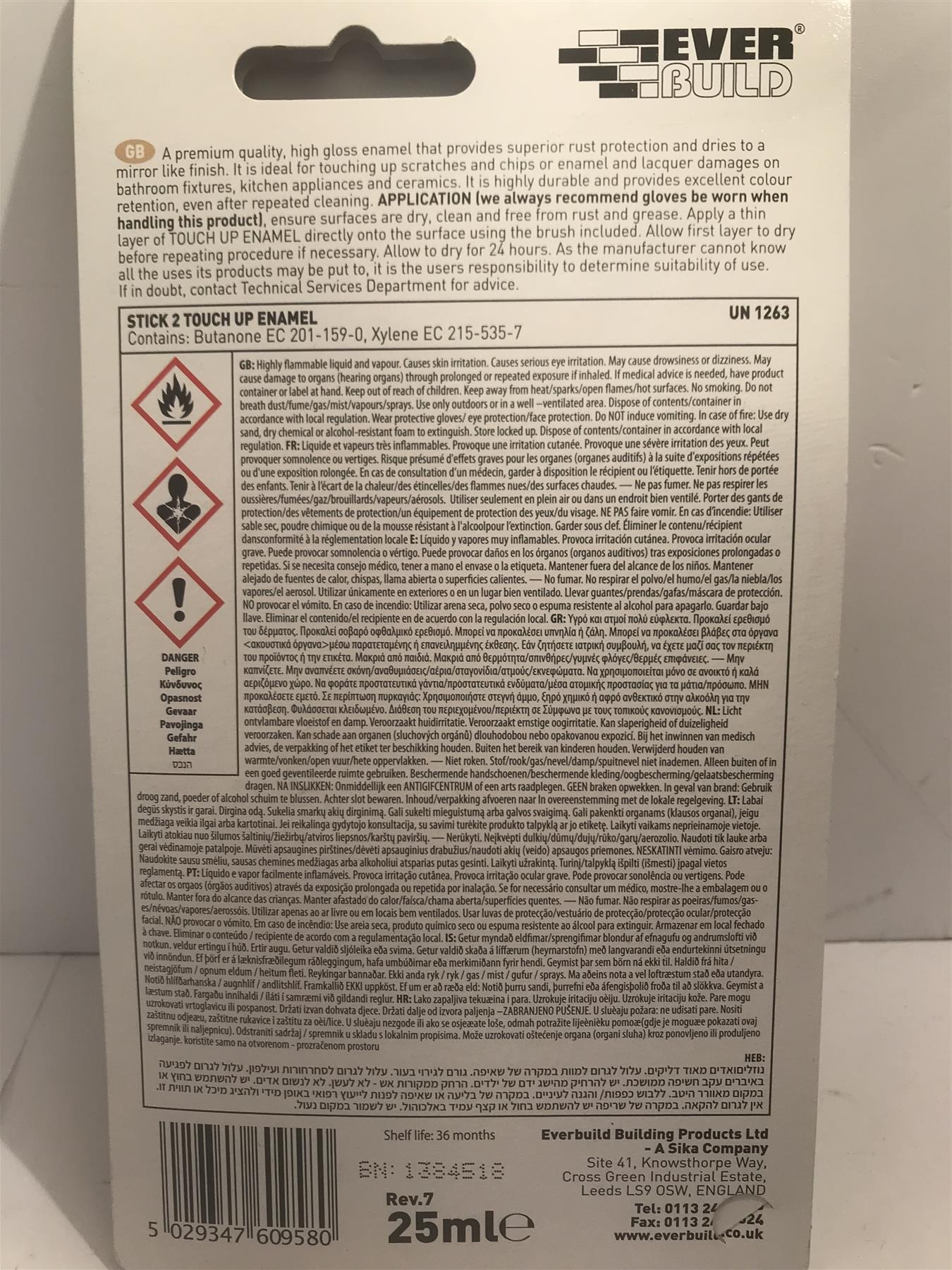 Everbuild Enamel Touch Up Paint Chip Repair Washing Machine Fridge Bath 25ml