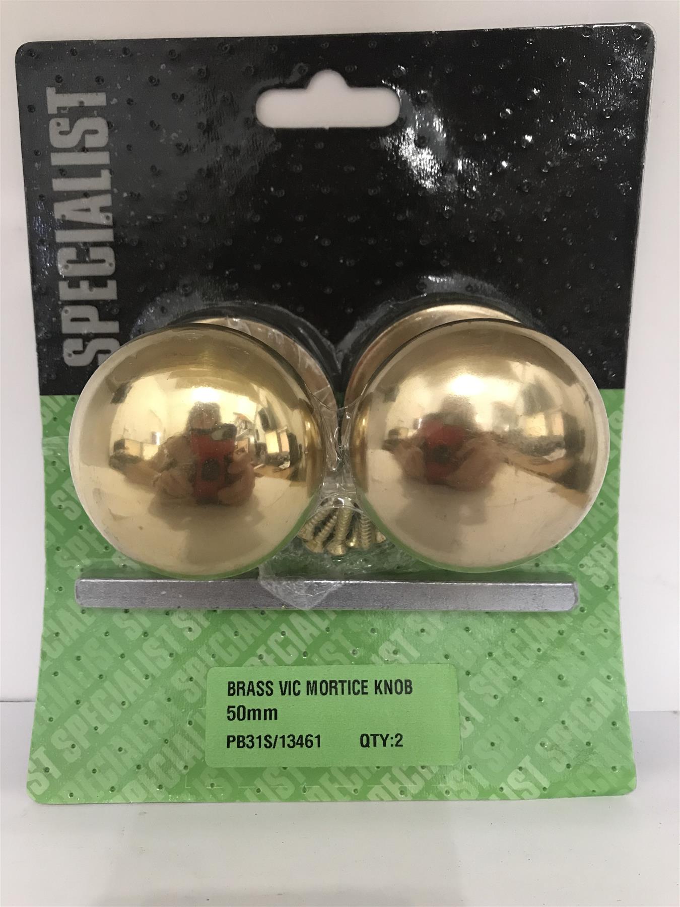 2PC MORTICE KNOB VICTORIAN BRASS 50MM PB31S 13461