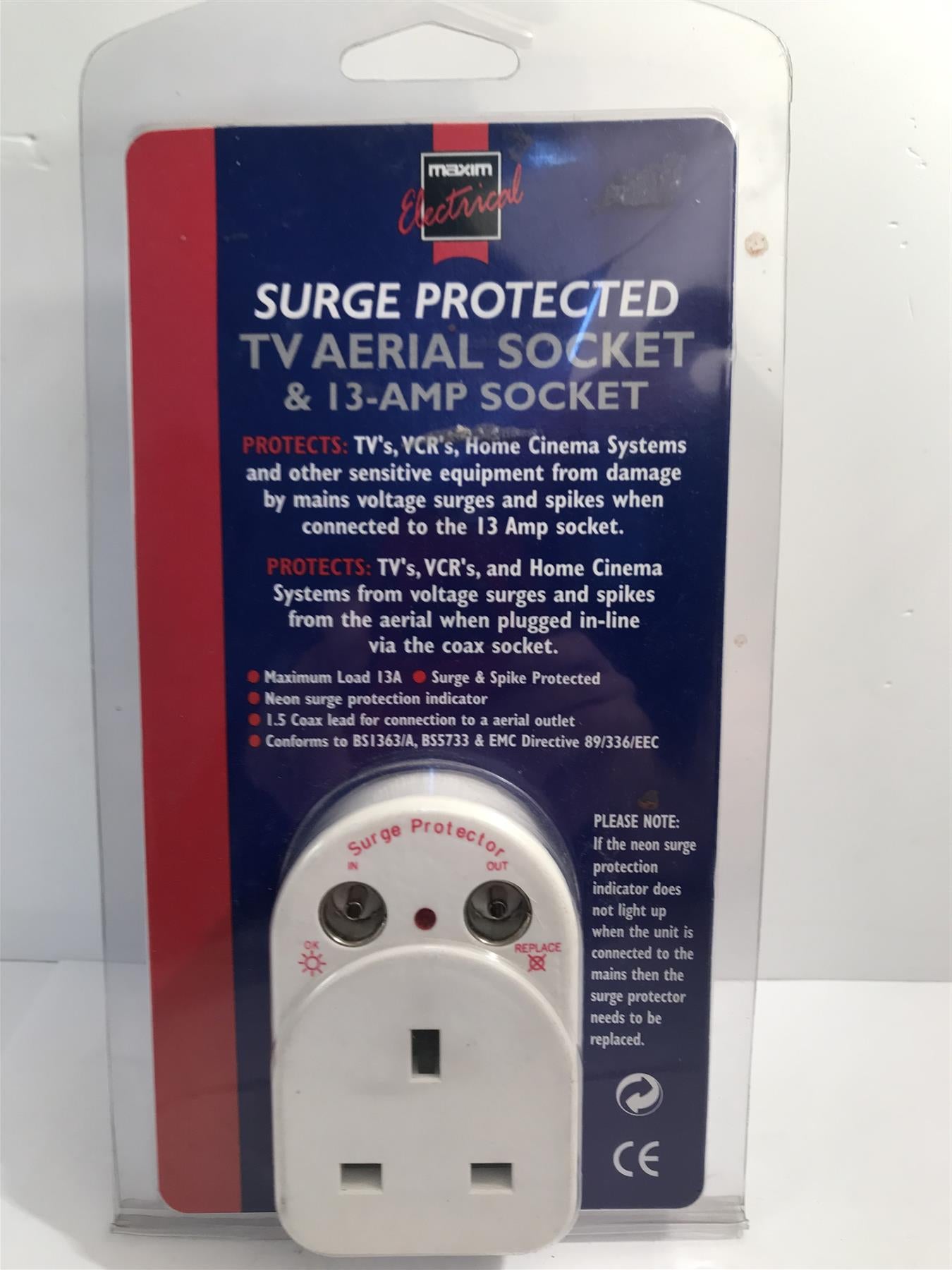 Surge Protected TV Aerial Socket & 13 Amp Socket  MX 21-23