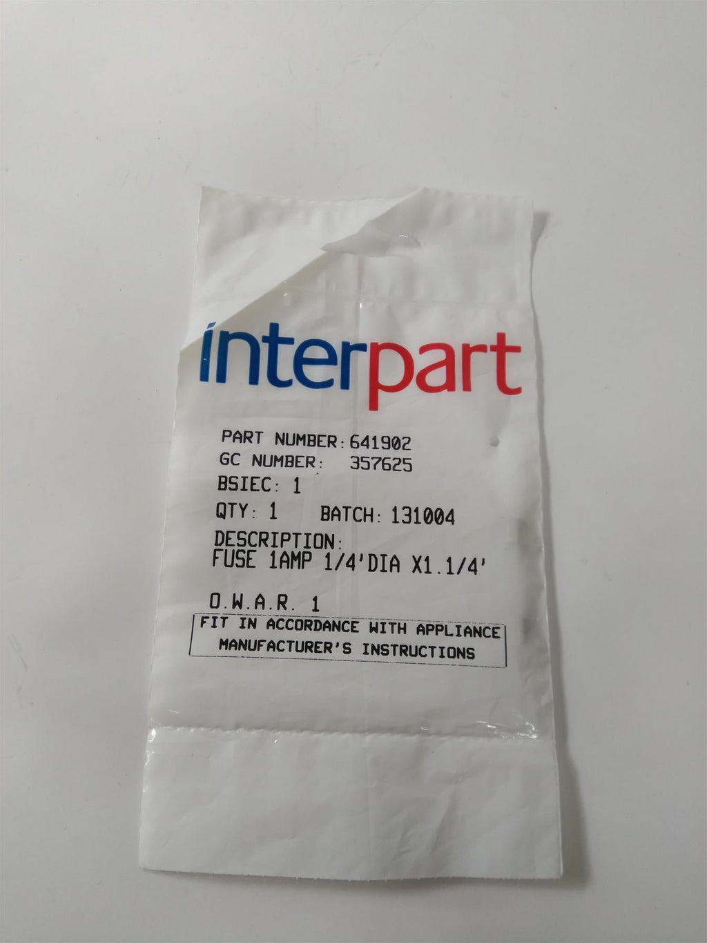 NEW POTTERTON 641902 FUSE 1AMP 1/4'DIA X1.1/4'