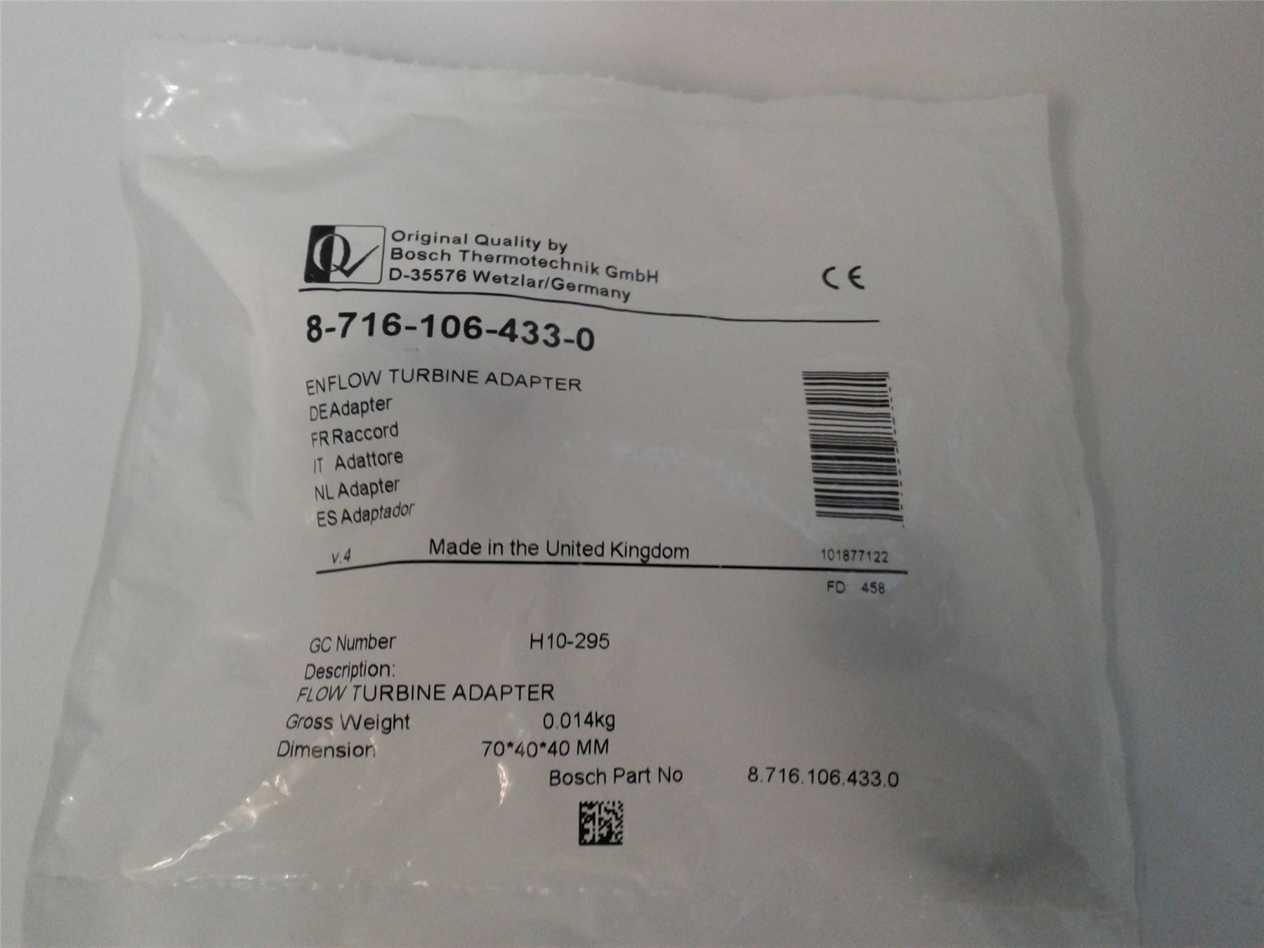 NEW Worcester Flow Sensor Adaptor 87161064330 8716122264