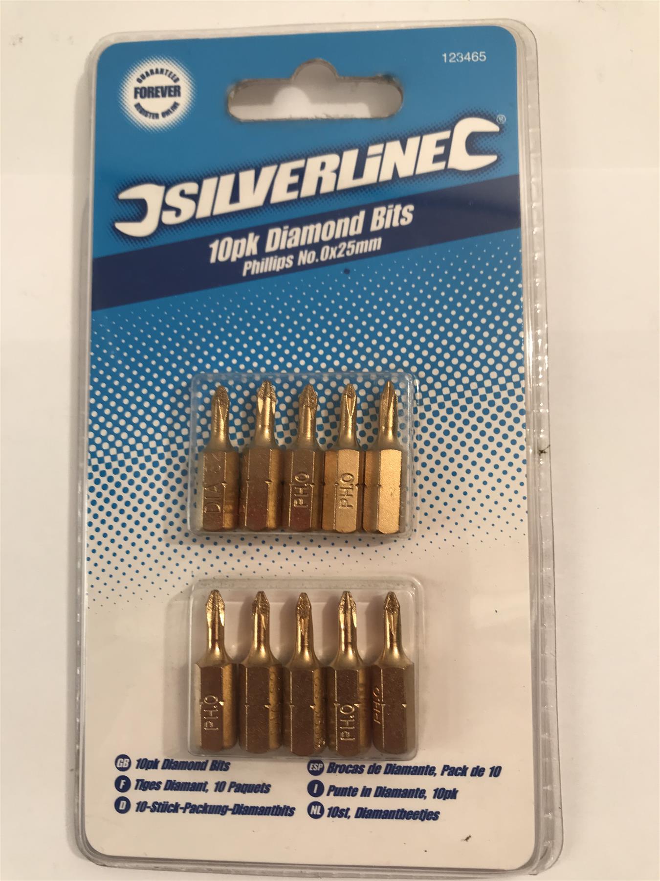 Silverline 123465 Phillips Diamond Screwdriver Bits No.0 x25mm - Pack of 10