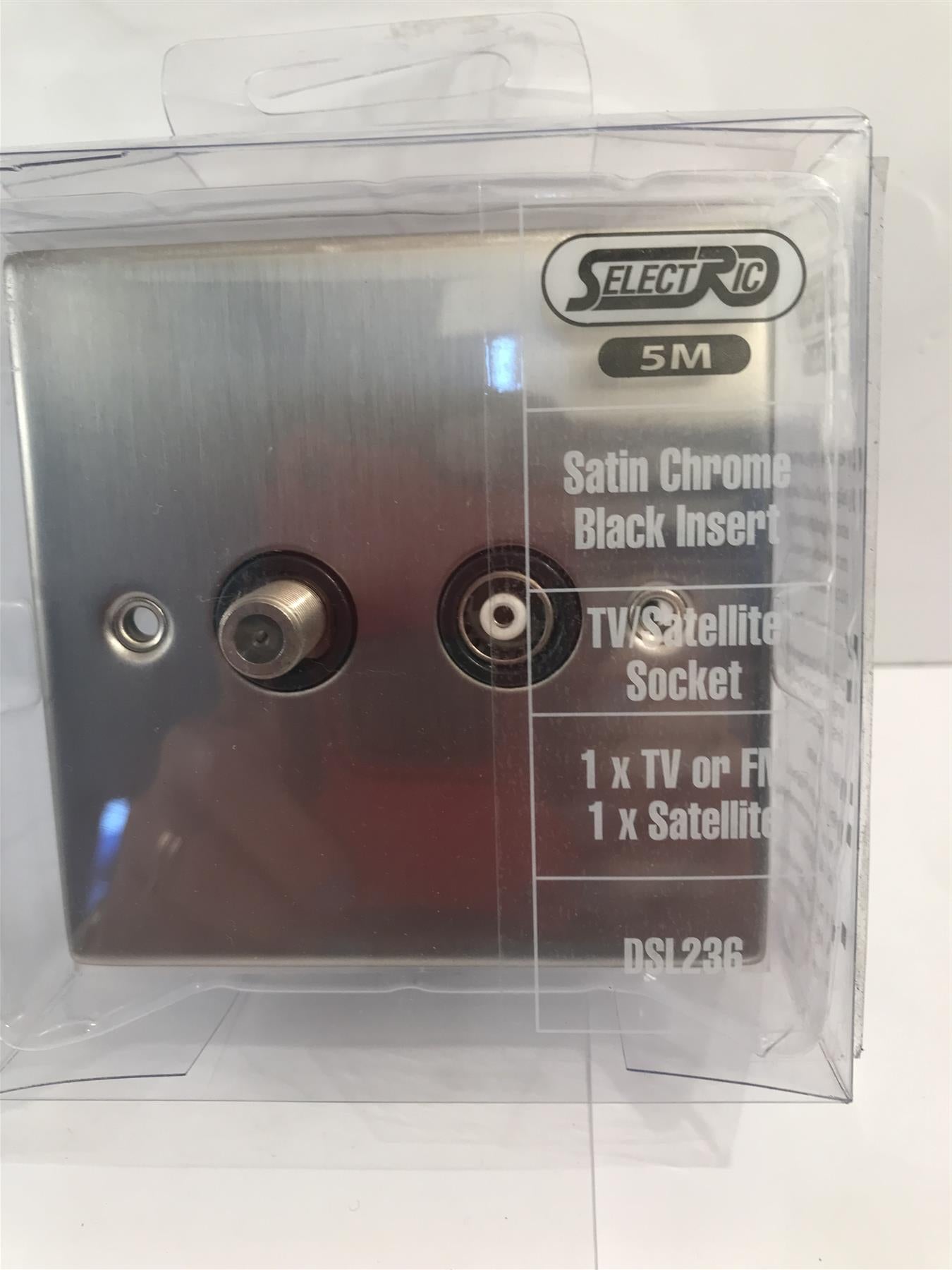 Selectric 5M Satin Chrome Black Insert TV/Satellite Socket  DSL236