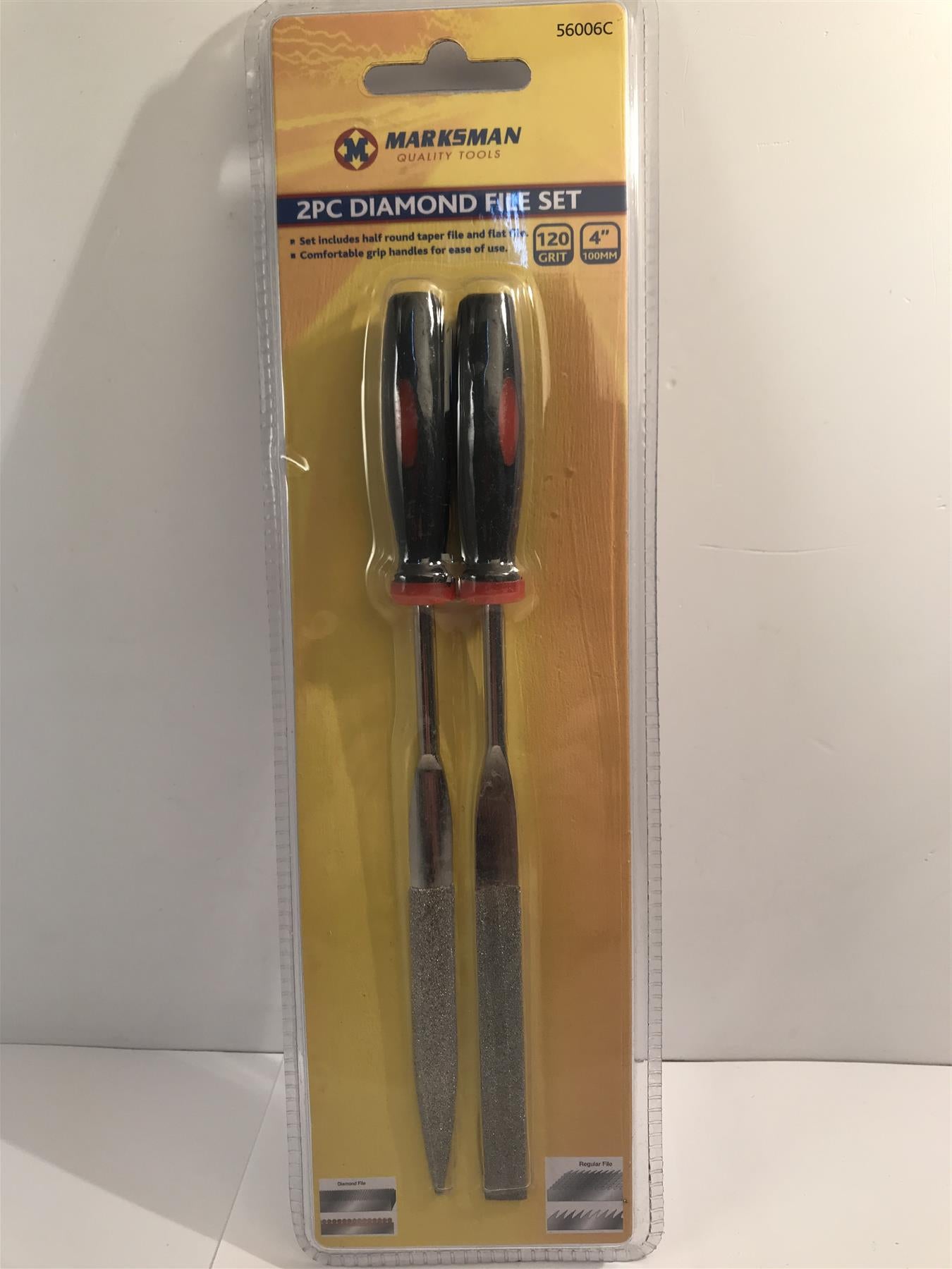 2pc Diamond File Set 120mm Needle Half Round Tapered & Flat Stone Metal