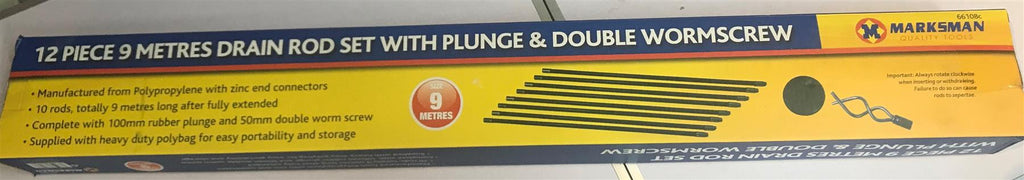 Marksman 12pc 9 Metres Drain Rod Set with Plunge & Double Wormscrew 66108C
