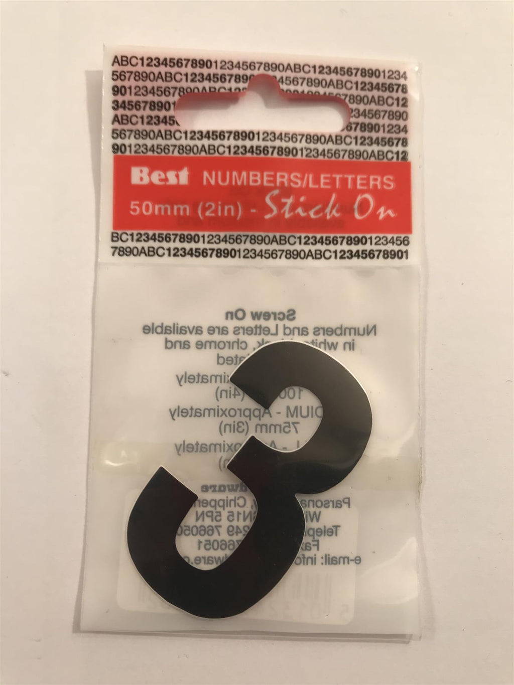 Black Number 3 Self Adhesive 1" x 2"