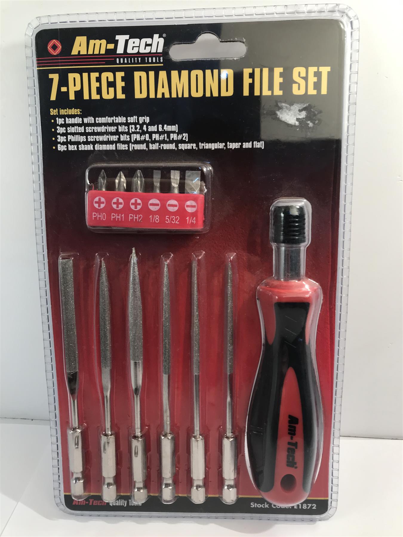 Amtech E1872 Diamond File Set with Interchangeable Soft Grip Handle