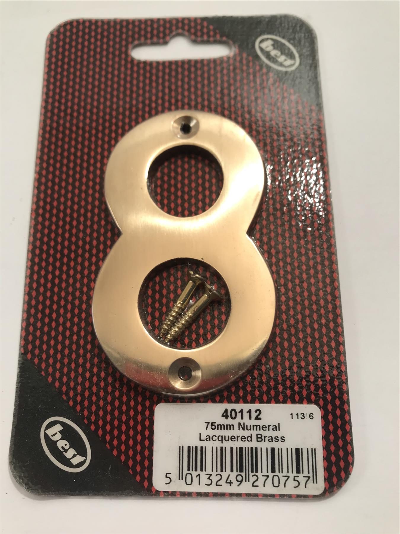 Best 75mm 3" Lacquered Brass No.8  with screws  -   40112