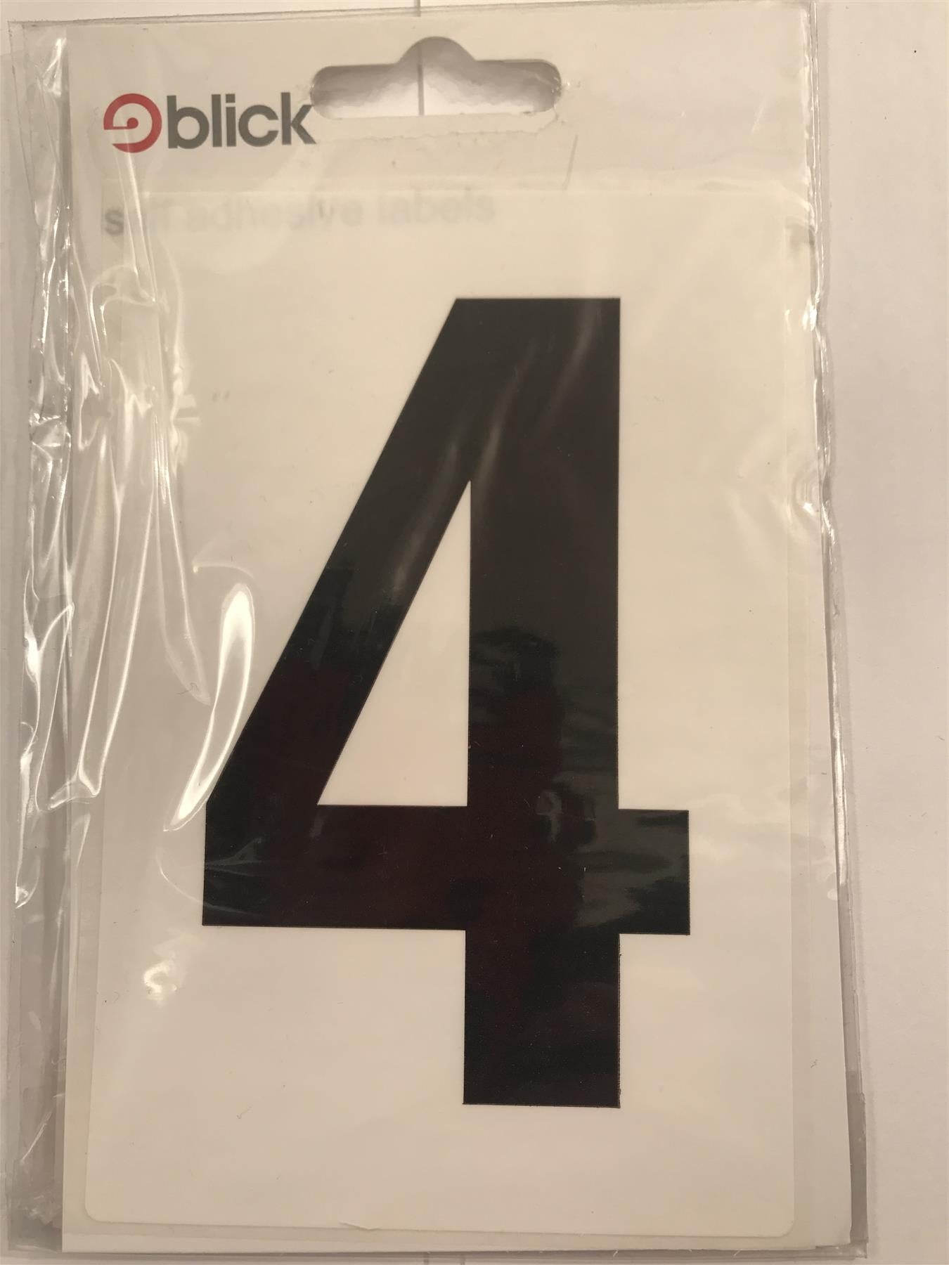 Blick Wheelie Bin Number 4 Black on White Self Adhesive Label 5" x 3 1/2"