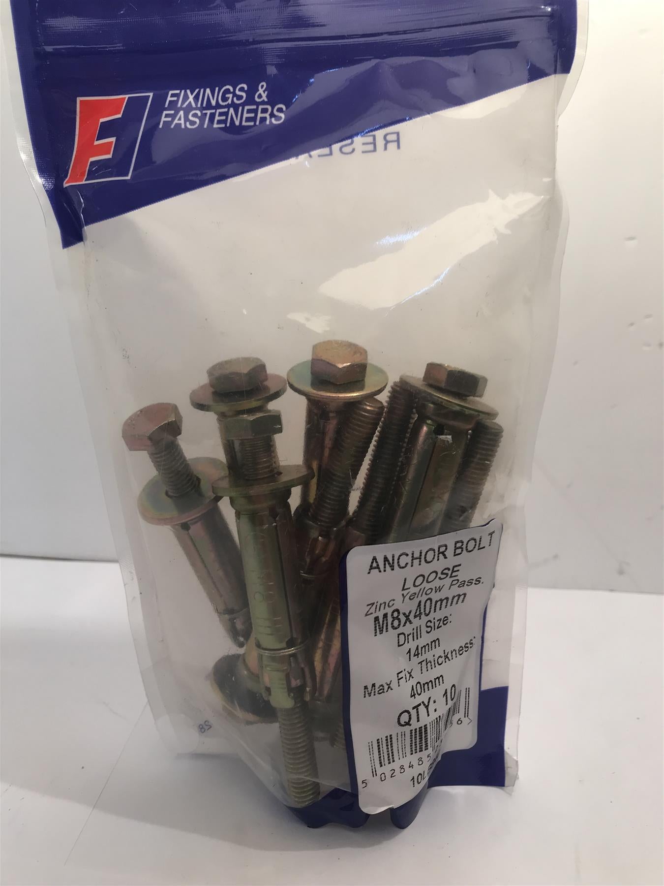 Masonry Anchor Bolt Loose ZYP M8 x 40mm Bag 10   10LB840