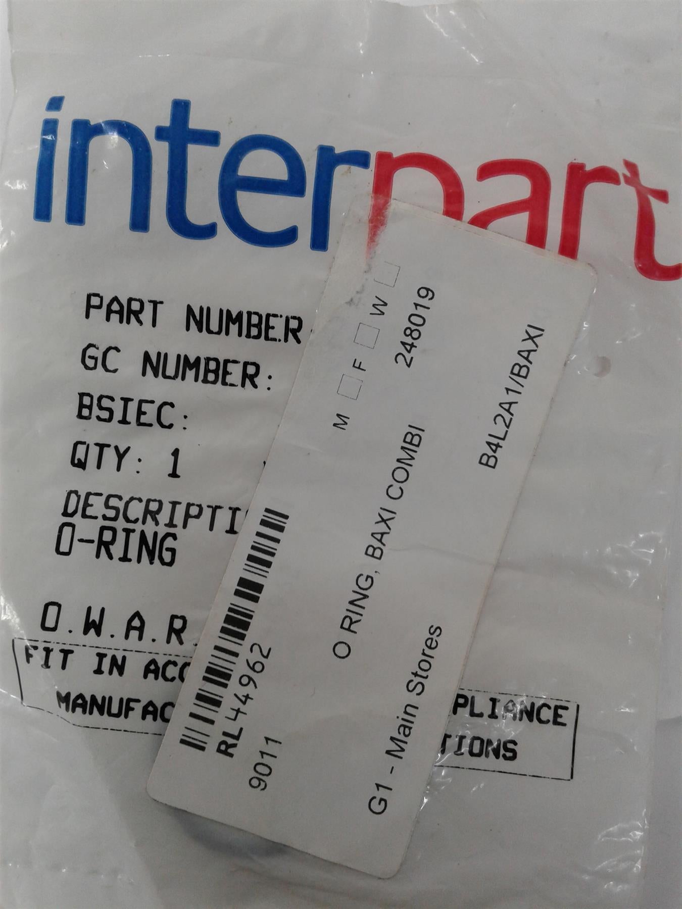 NEW GENUINE BAXI COMBI PERFORMA BOILER O RING 248019