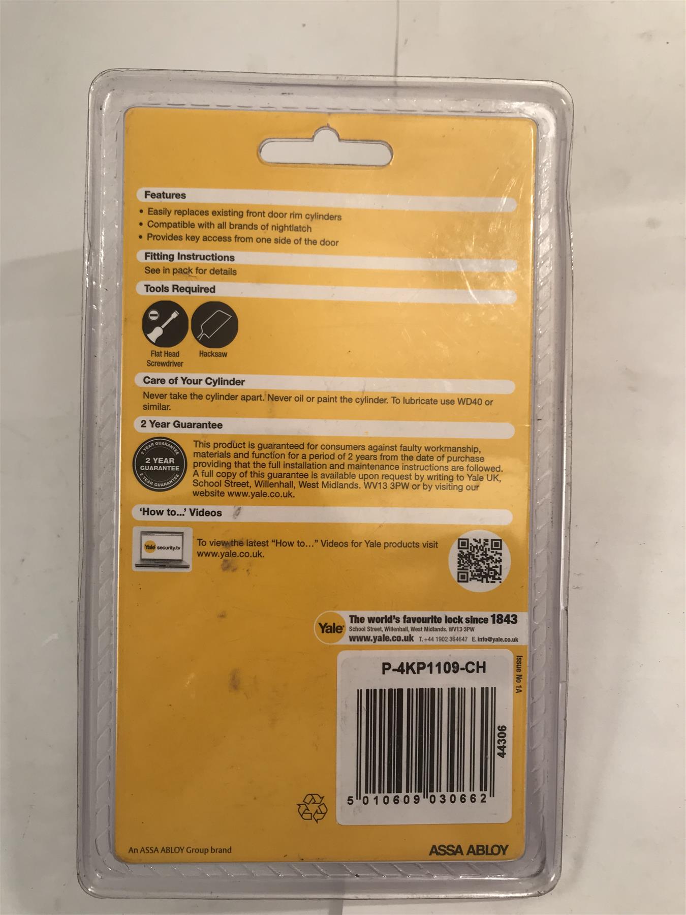 Yale Rim Cylinder  P-4KP1109-CH