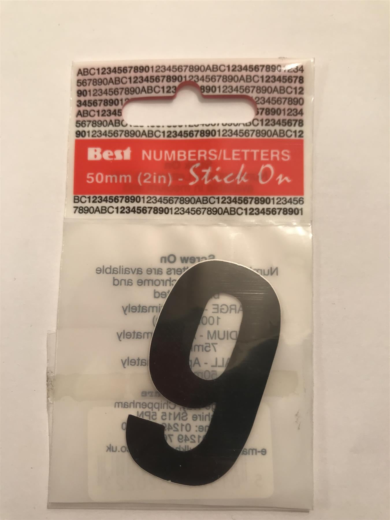 Black Number 9 Self Adhesive 1" x 2"