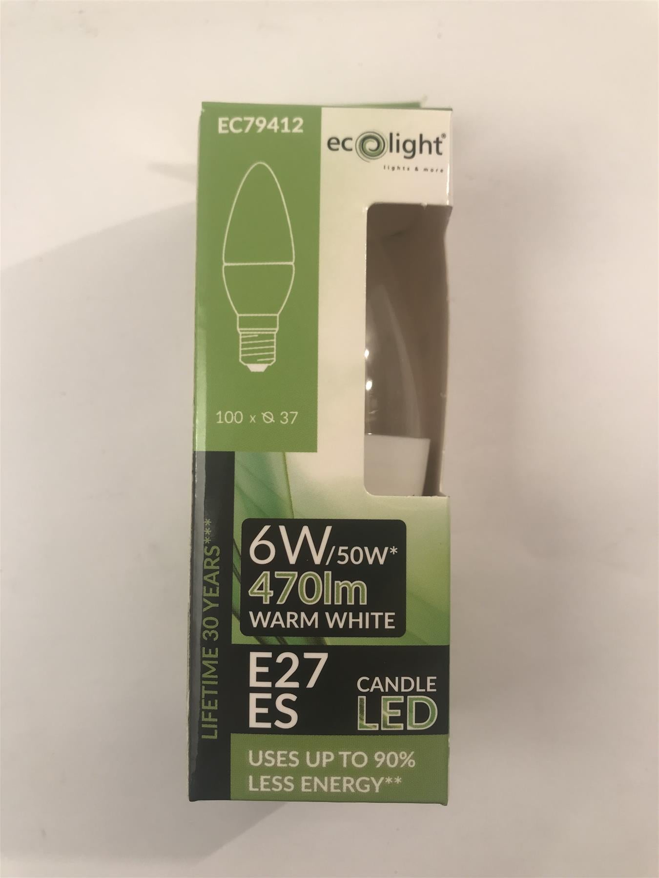 Ecolight 6W E27 ES 3000K 470lm LED Candle Light Bulb EC79412 Warm White