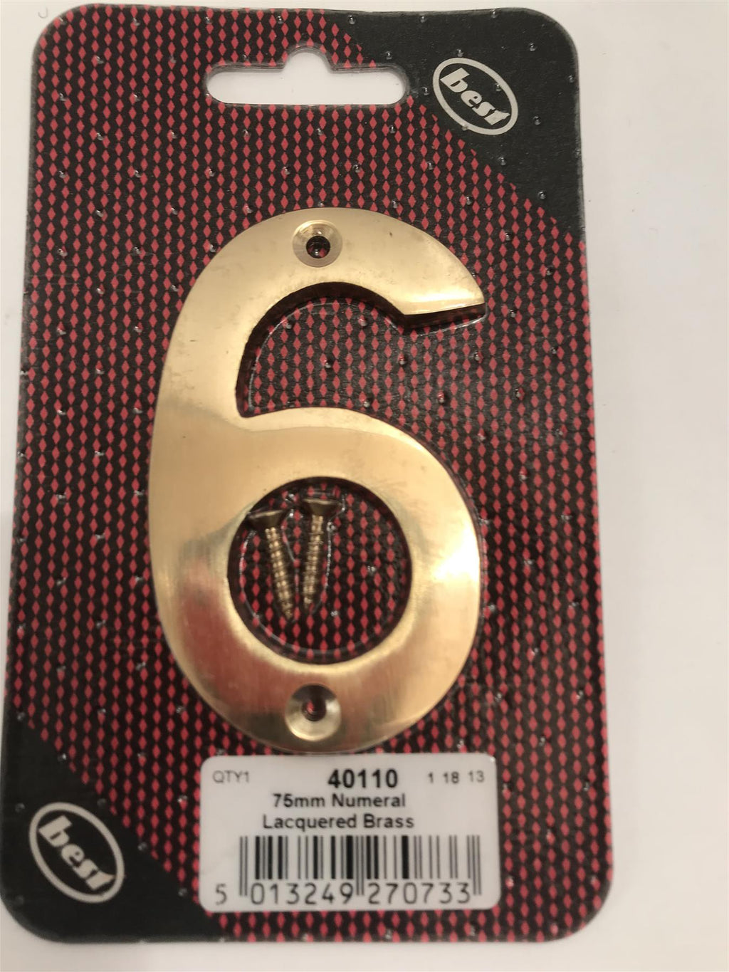 Best 75mm 3" Lacquered Brass No.6  with screws  -   40110