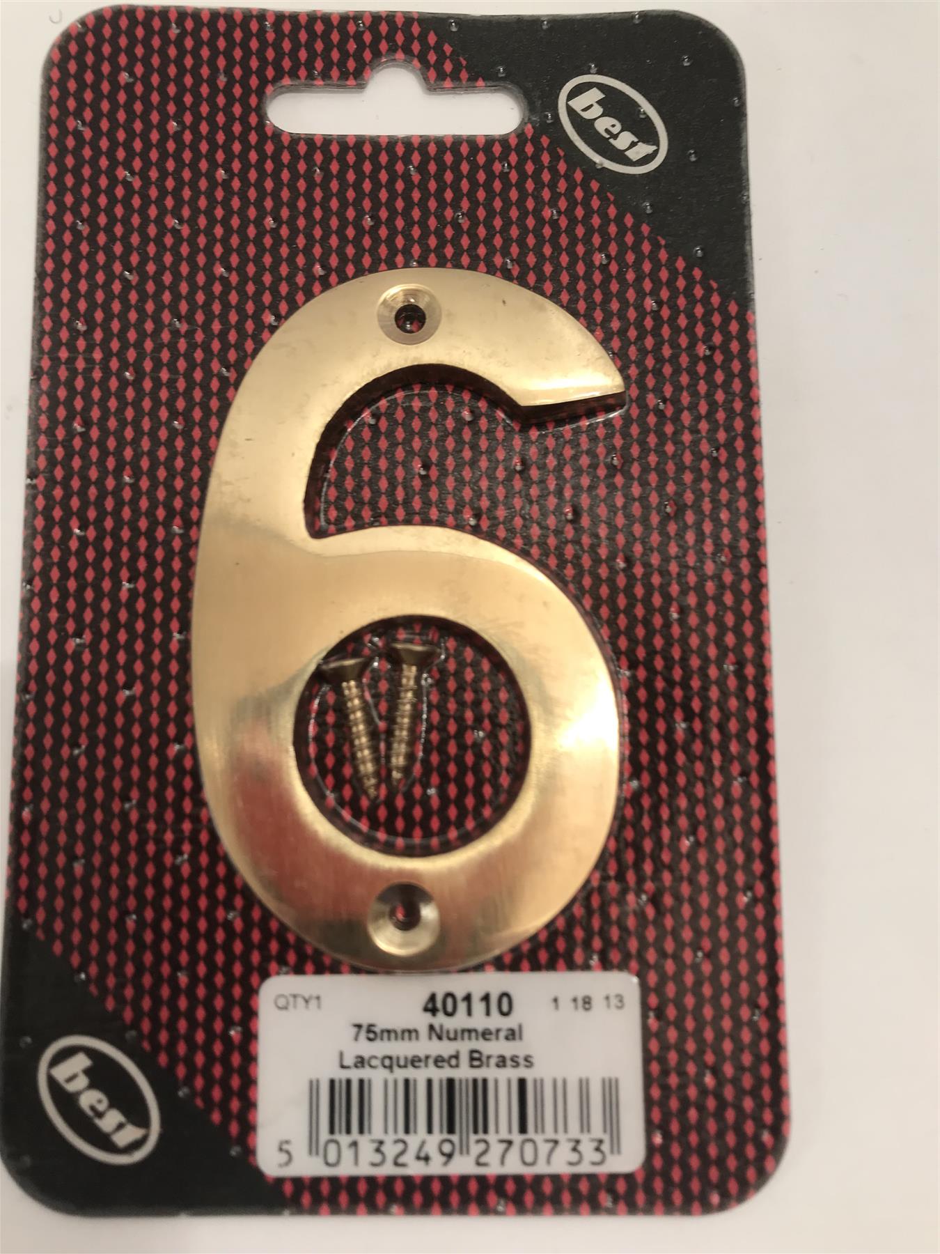 Best 75mm 3" Lacquered Brass No.6  with screws  -   40110