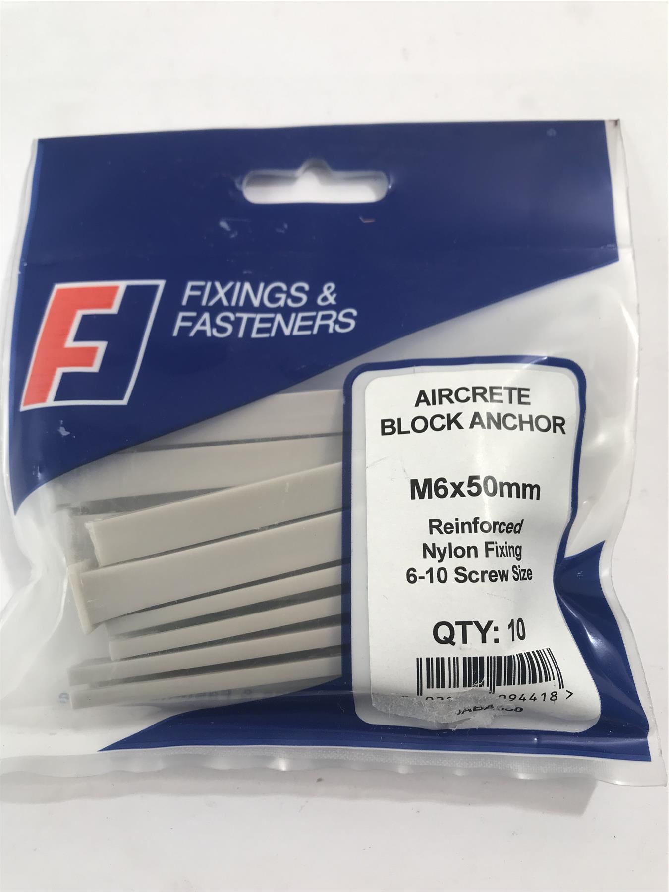 Forgefix Nylon Aircrete Block Anchor  M6 x 50mm (10 Pack)  10ABA650