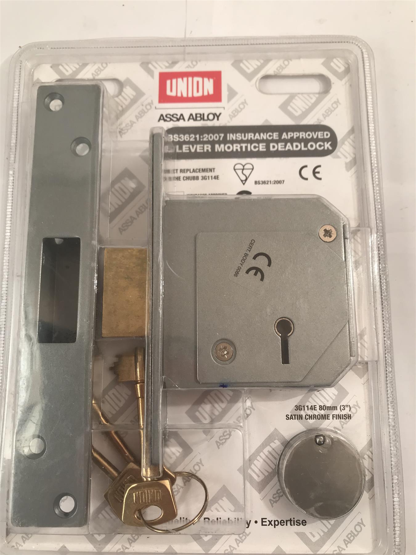 Union 5 Lever Mortice Deadlock C-Series 80mm 3in Satin Chrome 3G114E