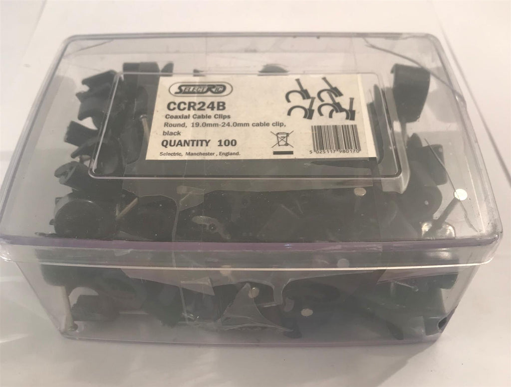 Selectric  Round 19- 24mm Coaxial Cable Clip Black x 100  CCR24B