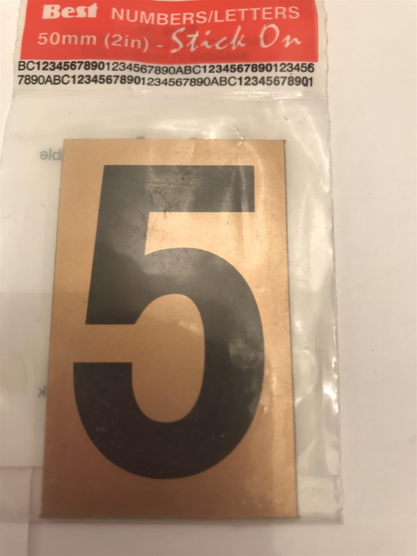 Gold/Black Number 5 Self Adhesive 1" x 2"