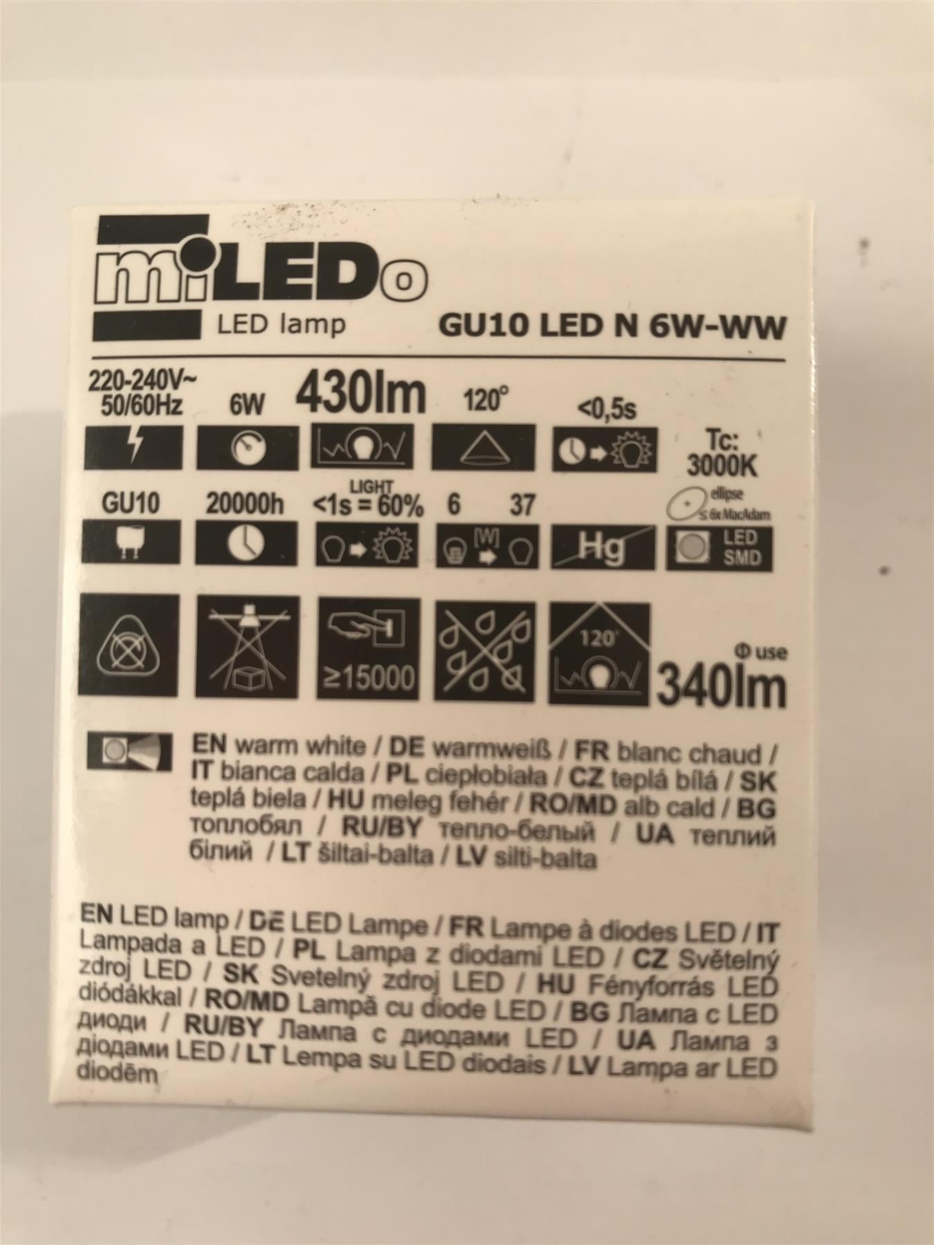 MiLED GU10 LED N 6W-WW 430lm 3000k (Warm White)  31010