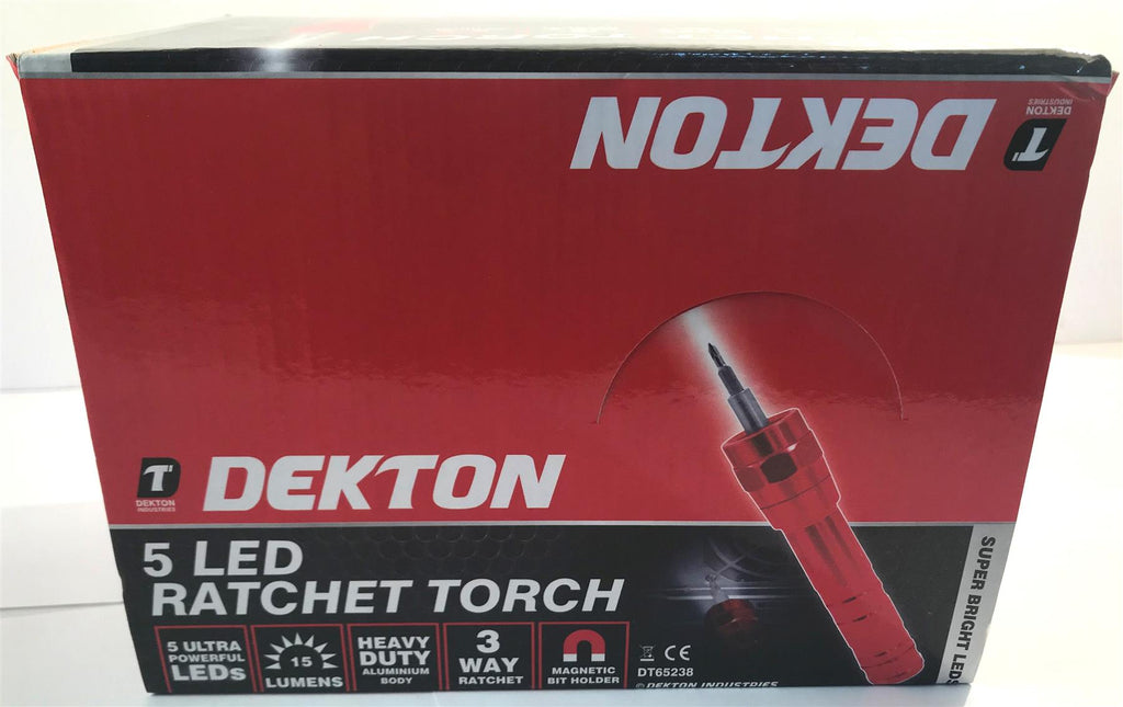 DEKTON 5 LED RATCHET SCREWDRIVER AND TORCH DT65238