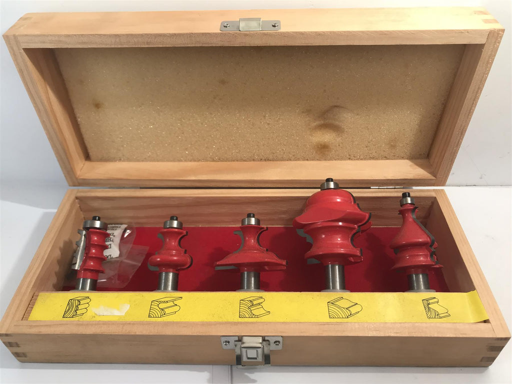 5 Piece Router Bits Set in wooden case for beading and moulding - 1/2" Shank