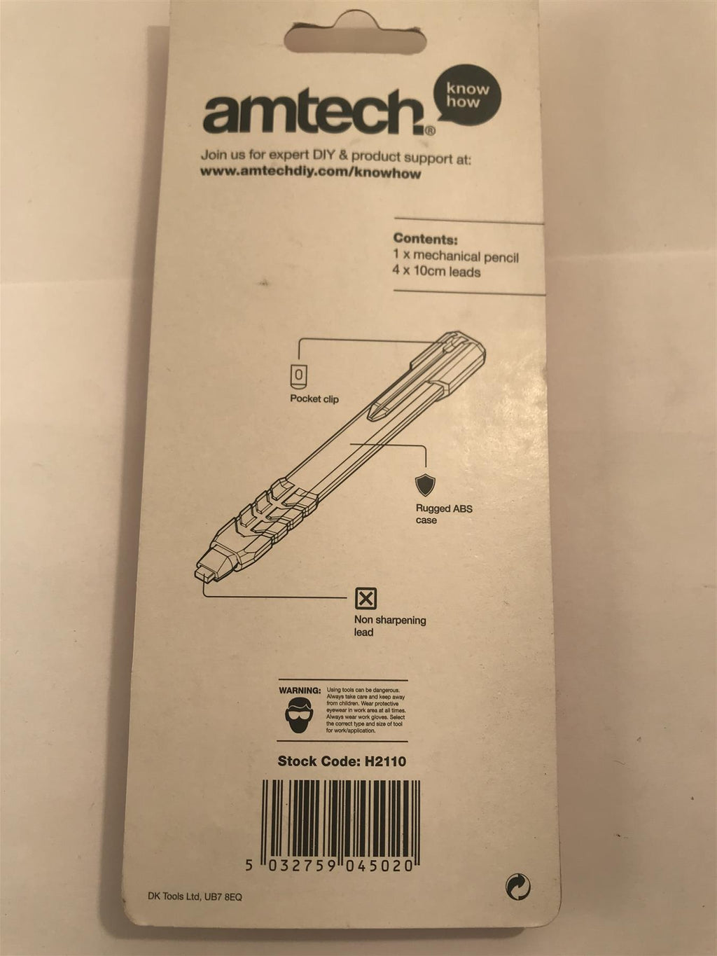 Am-tech Mechanical Carpenters Pencil with 4 x 10cm Leads Rugged ABS Case