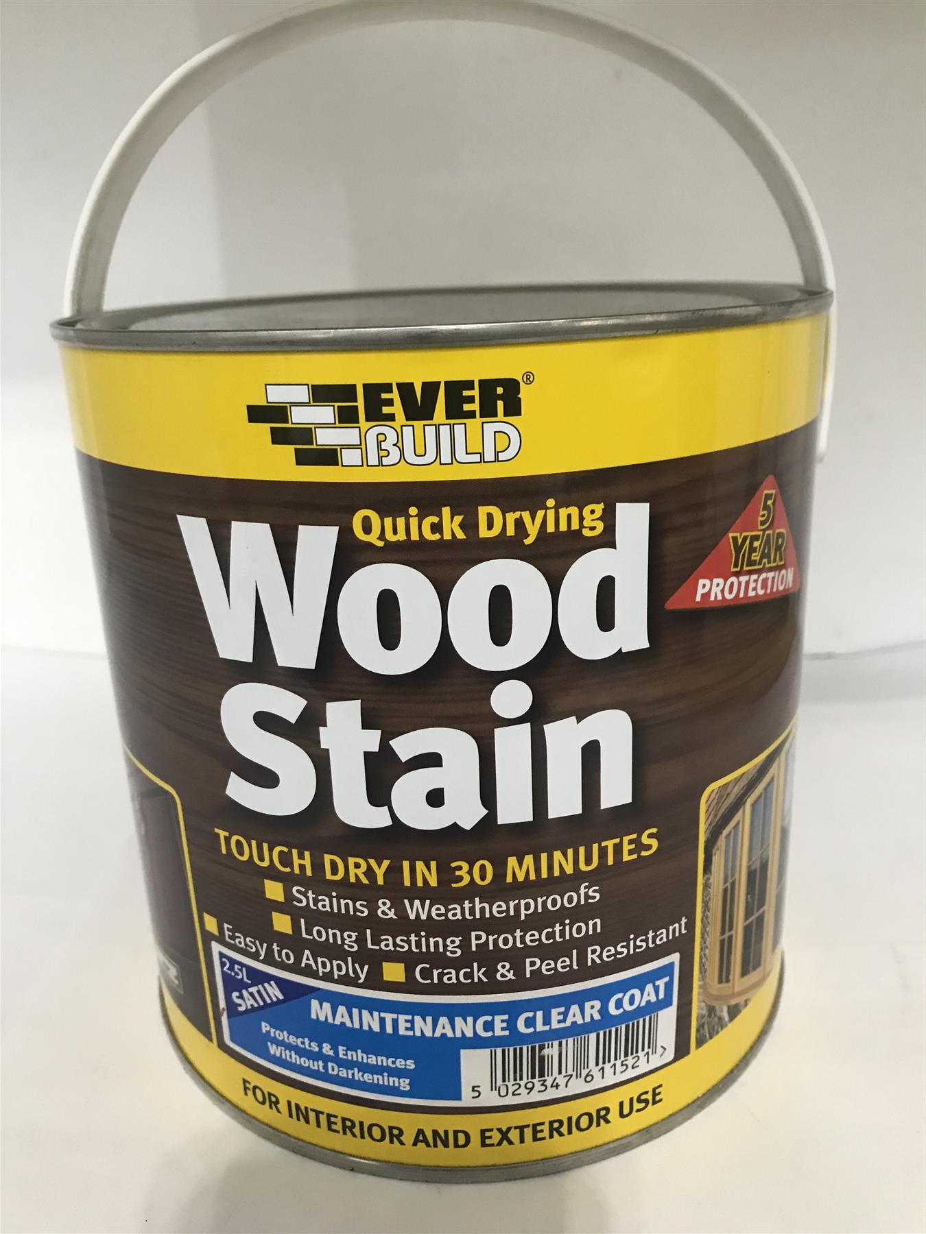 Everbuild Quick Drying Wood Stain Maintenance Clear Coat Satin 2.5L