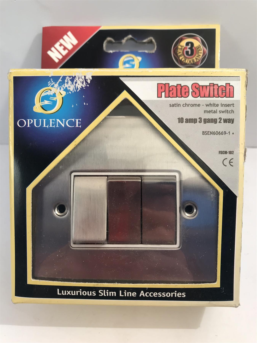 Opulence Satin Chrome White Insert Plate Switch 10A 3 Gang 2 Way   FSCM-102
