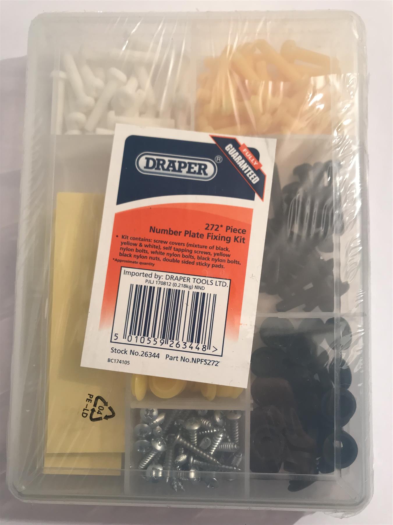 Draper 272 Pc Number Plate Fixing Kit 26344