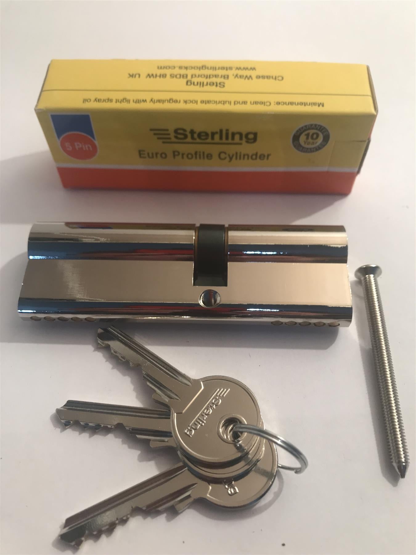 Sterling EPN4055 Double Euro 5 Pin Cylinder 95mm (40x55), Polished Nickel