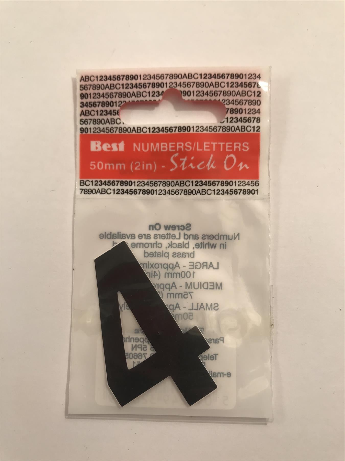 Black Number 4 Self Adhesive 1" x 2"