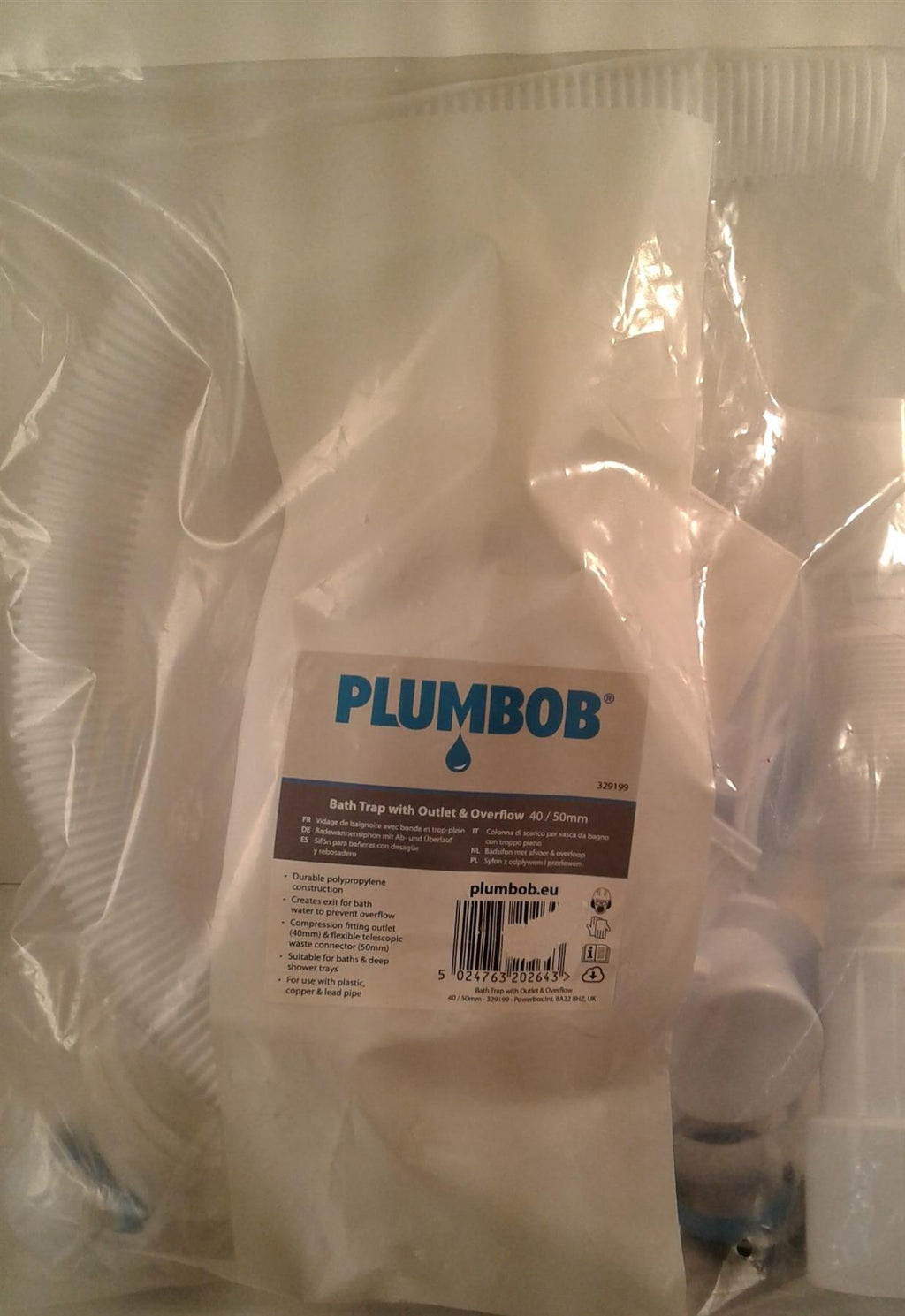 PLUMBOB BATH TRAP WITH OUTLET  & OVERFLOW 40/50MM 329199