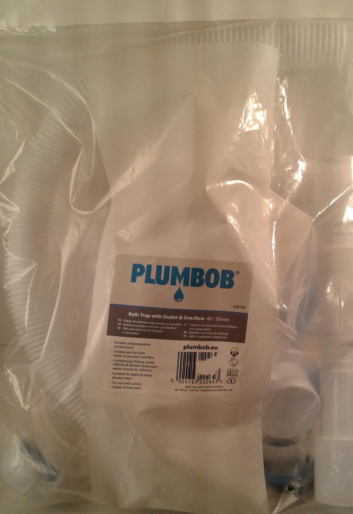 PLUMBOB BATH TRAP WITH OUTLET  & OVERFLOW 40/50MM 329199
